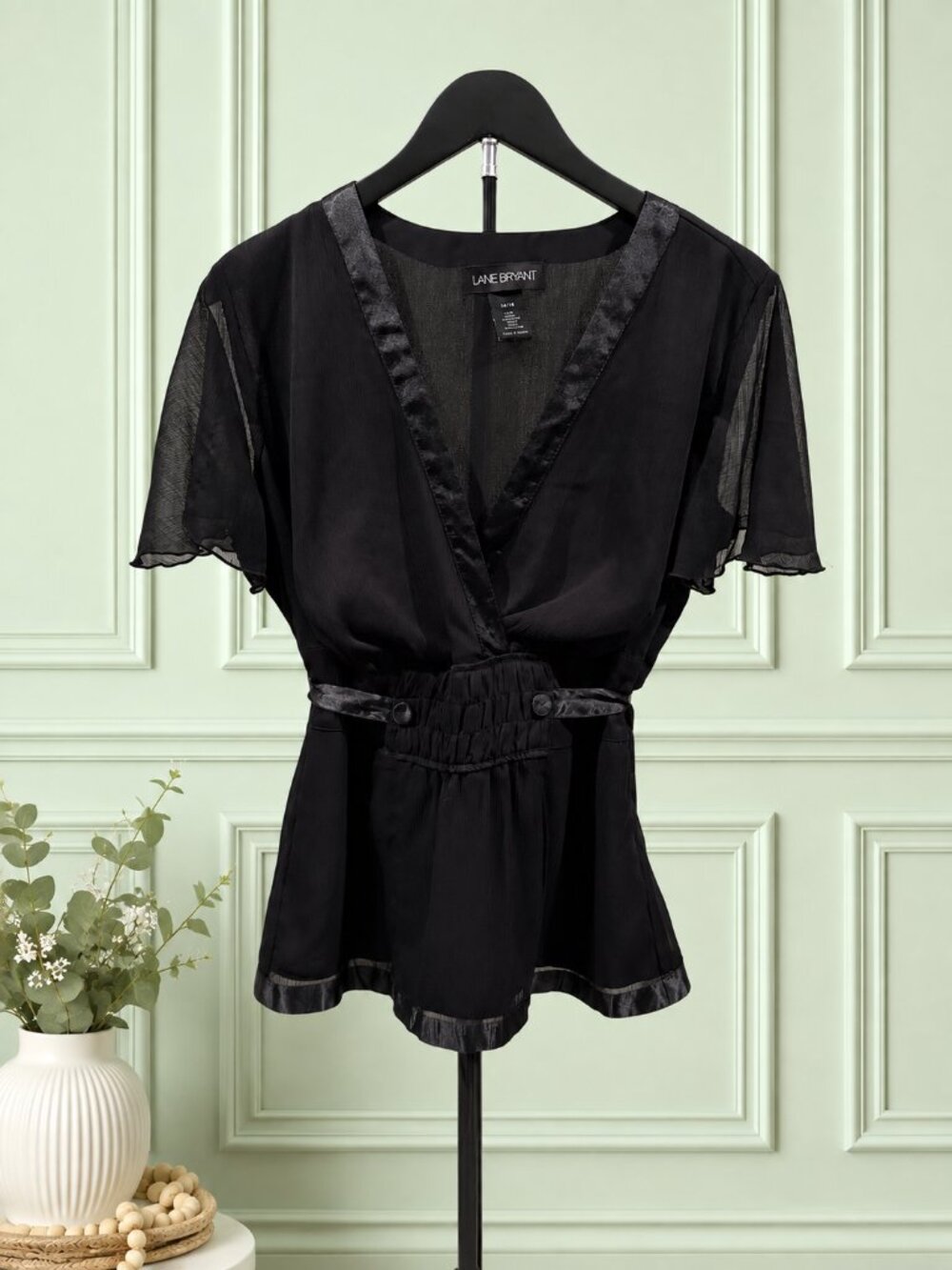 Lane Bryant Black Sheer Peplum Blouse